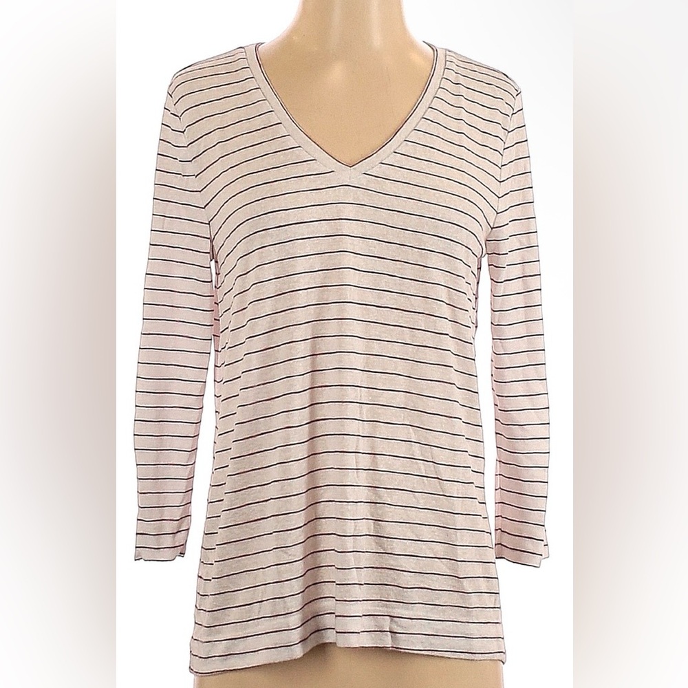 LOFT~ Women’s White with Red Stripes V-Neck 3/4 Sleeve Top~Size S